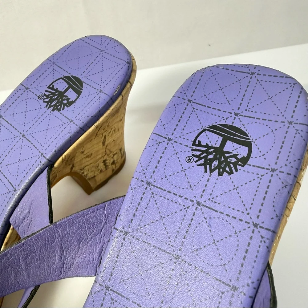 Timberland Women's Black Purple Wedge Sandals size 7 Cork Heels Casual Thong Y2K